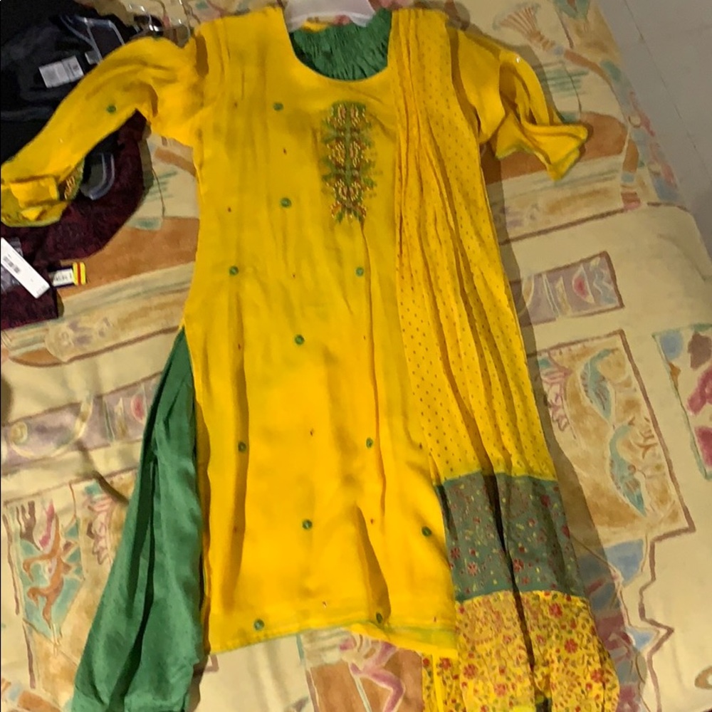 Yellow & Green Shalwar Kameez